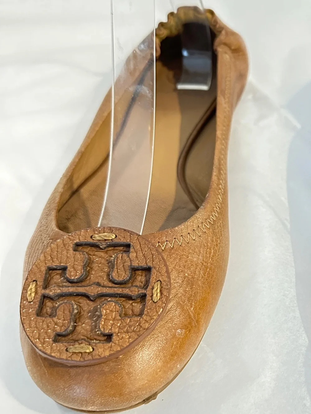 Tory Burch Brown Leather Logo Ballet Flats